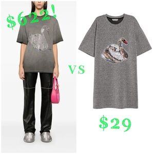 Metallic Sequined Swan Tee Shirt Long Top